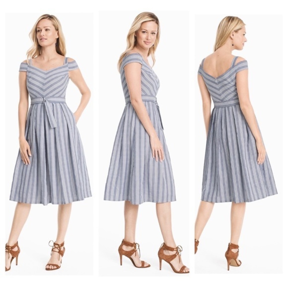 White House Black Market Blue Striped Midi Dress